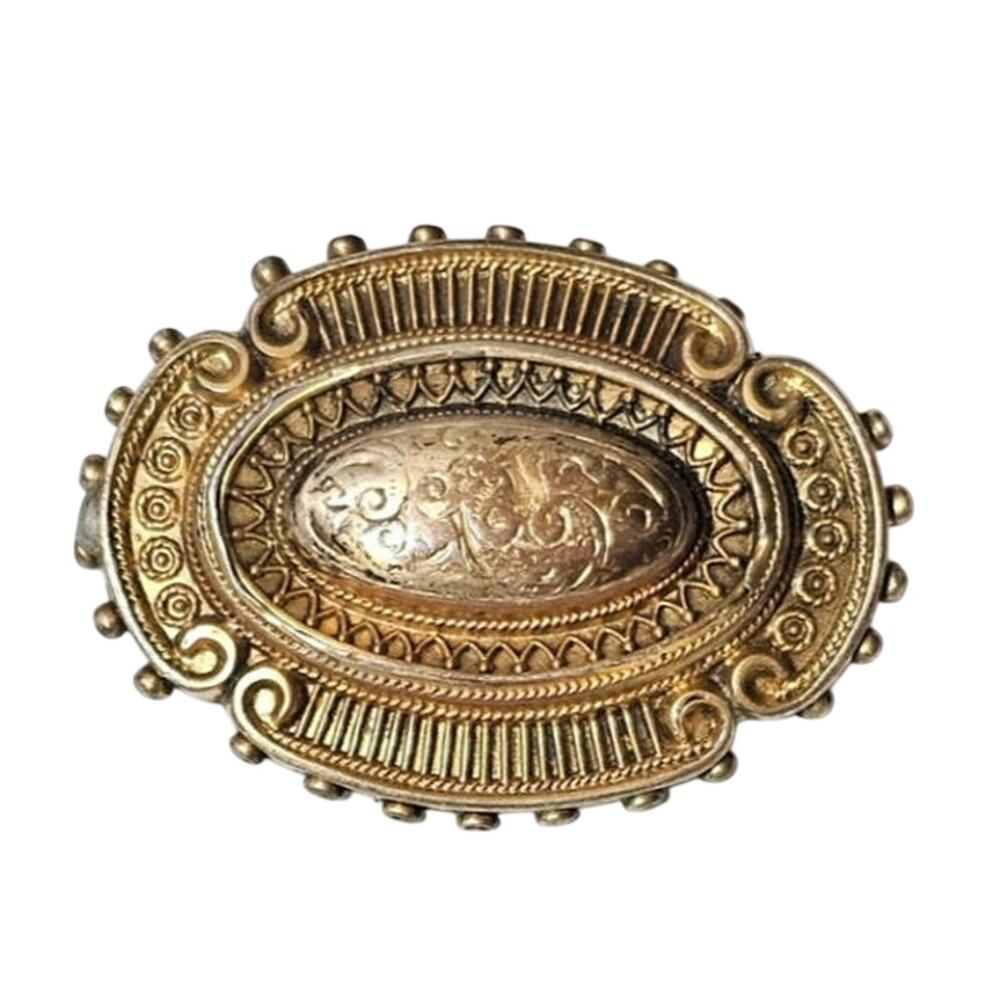Antique Etruscan Revival Vermeil Sterling Brooch by Lionel Smith & Co.